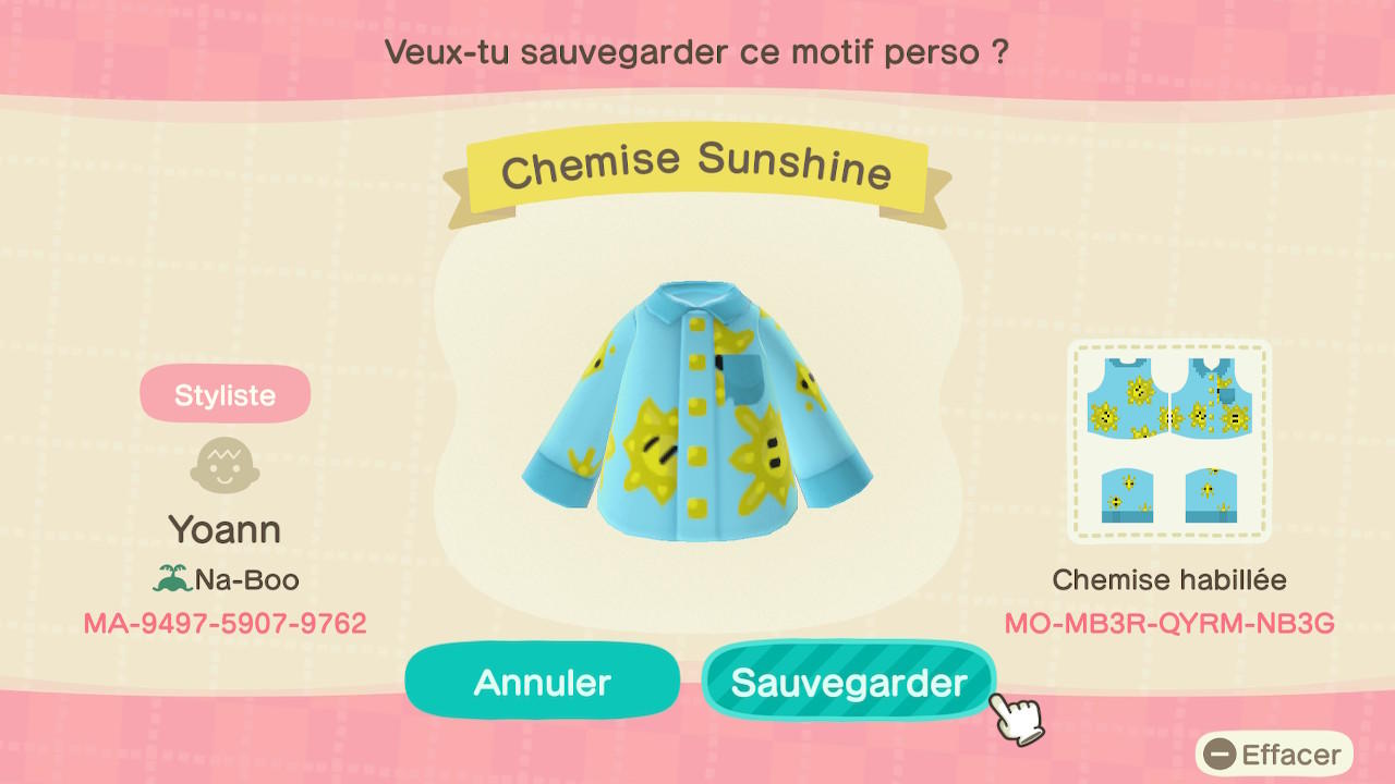 Animal Crossing Design Code: MO-MB3R-QYRM-NB3G Sunshine Shirt