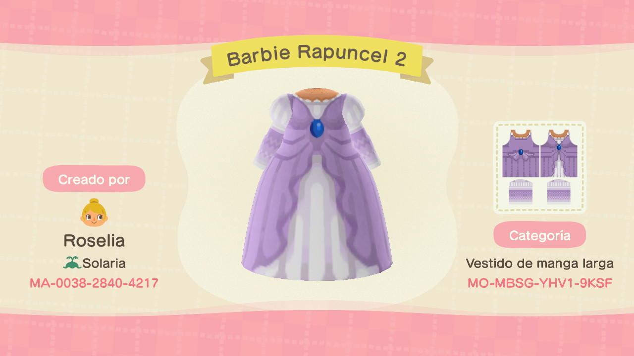 Animal Crossing Design Code: MO-MBFG-YHV1-9KSF Barbie Rapunzel