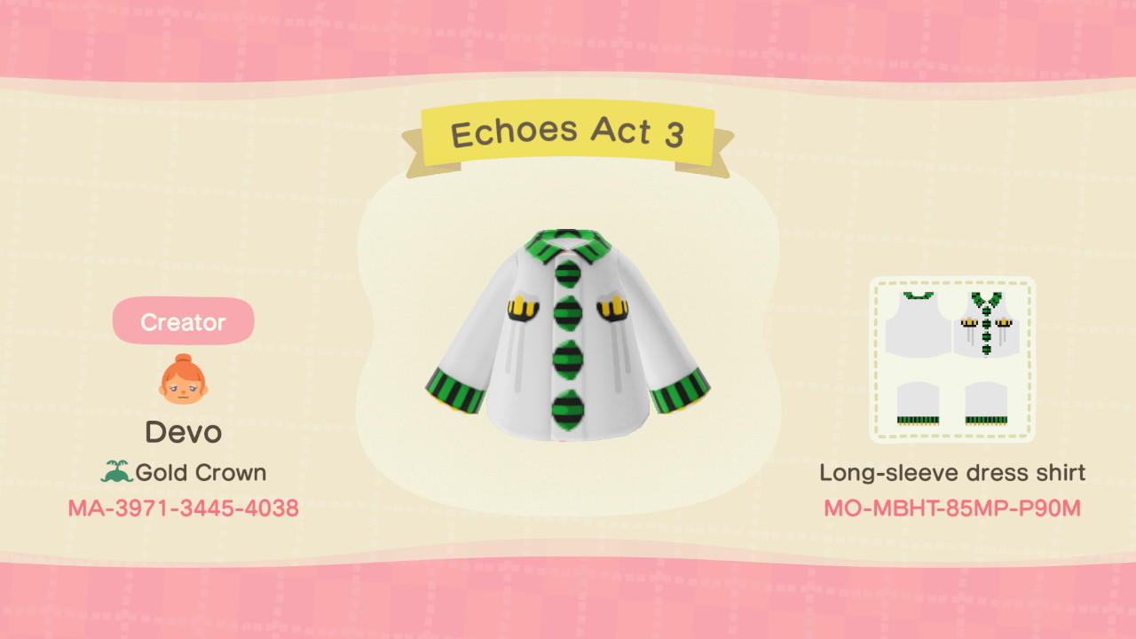 Animal Crossing Design Code: MO-MBHT-85MP-P90M Echoes Act 3