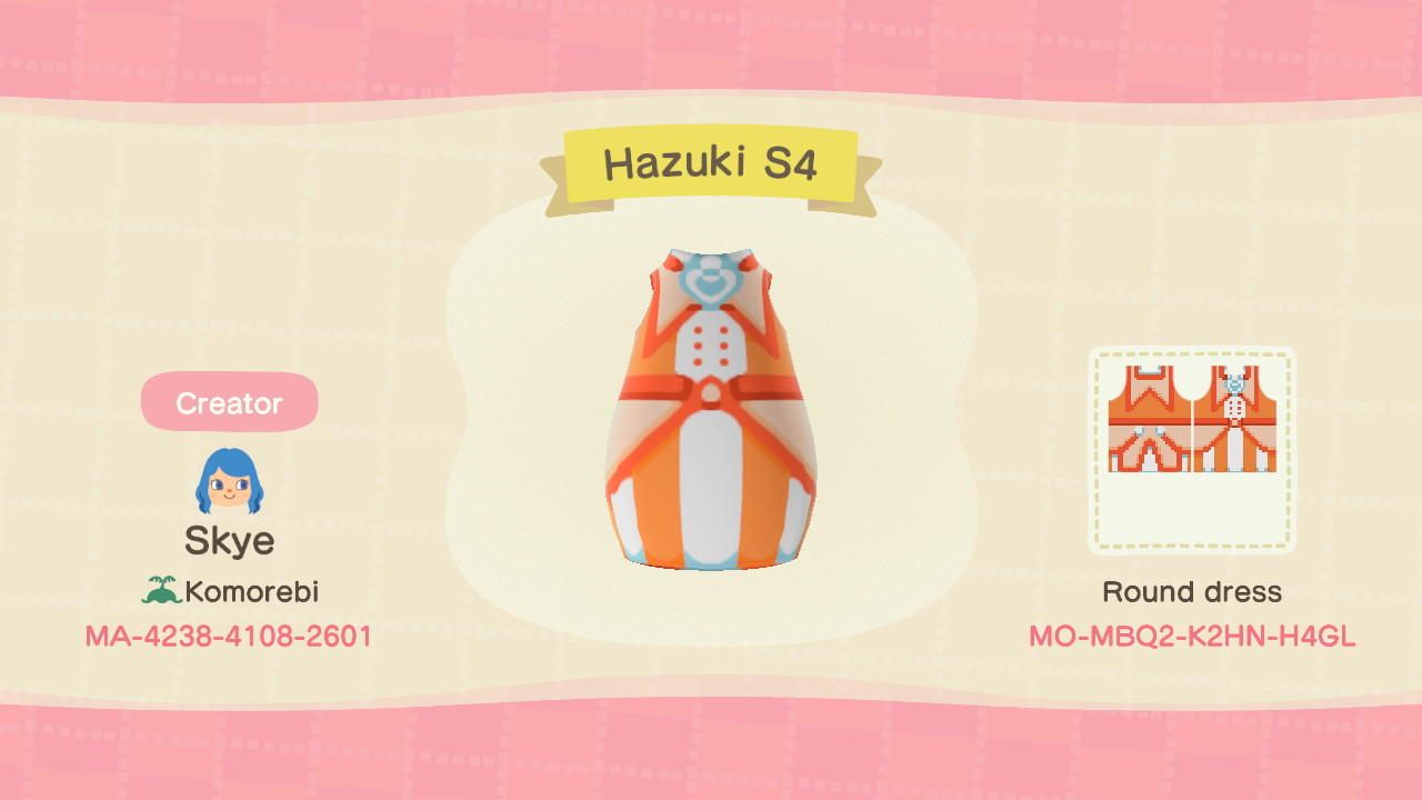 Animal Crossing Design Code: MO-MBQ2-K2HN-H4GL Hazuki S4