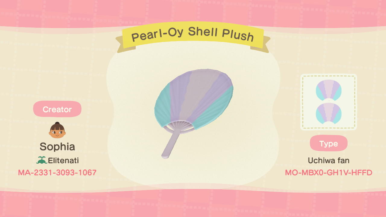 Animal Crossing Design Code: MO-MBX0-GH1V-HFFD Pearl-Oy Shell Plush