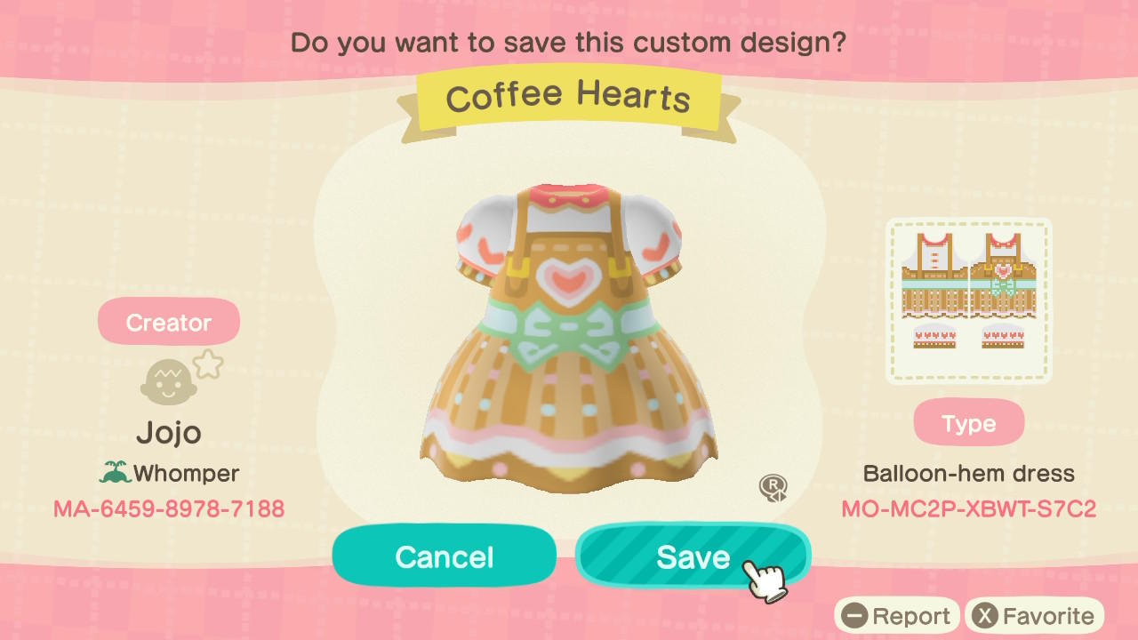Animal Crossing Design Code: MO-MC2P-XBWT-S7C2 Coffee Hearts