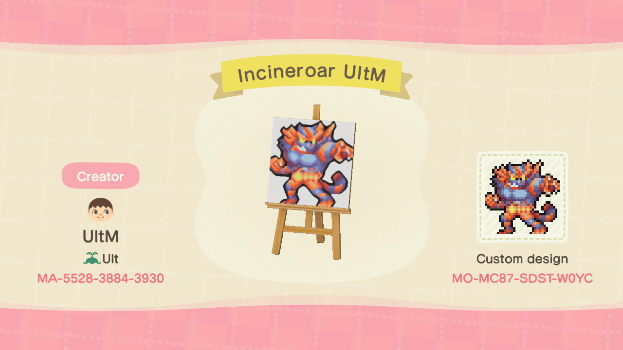 Animal Crossing Design Code: MO-MC87-SDST-W0YC Incineroar UltM