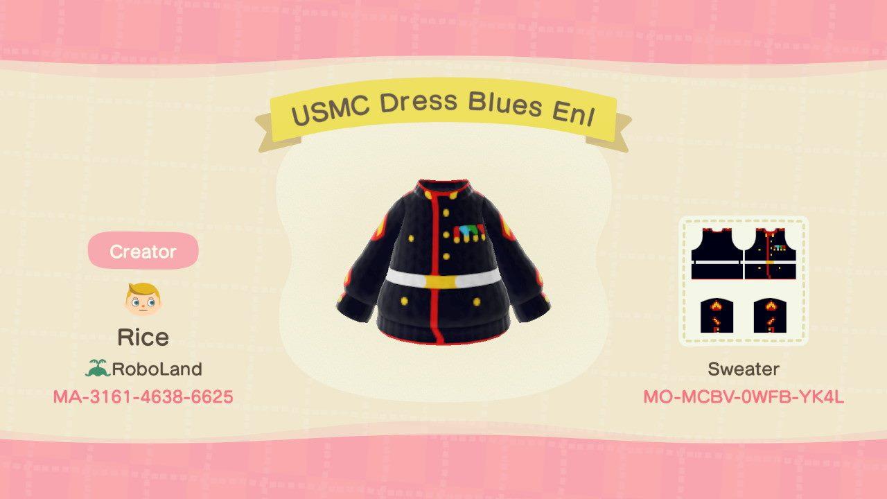 Animal Crossing Design Code: MO-MCBV-0WFB-YK4L USMC Dress Blues Enl