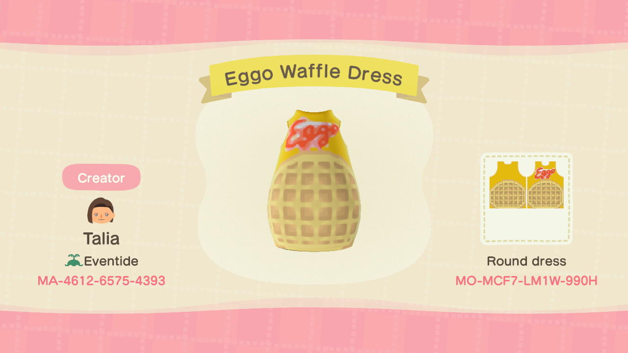 Animal Crossing Design Code: MO-MCF7-LM1W-990H Eggo Waffle Dress