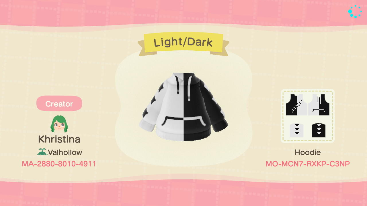 Animal Crossing Design Code: MO-MCN7-RXKP-C3NP Light/Dark
