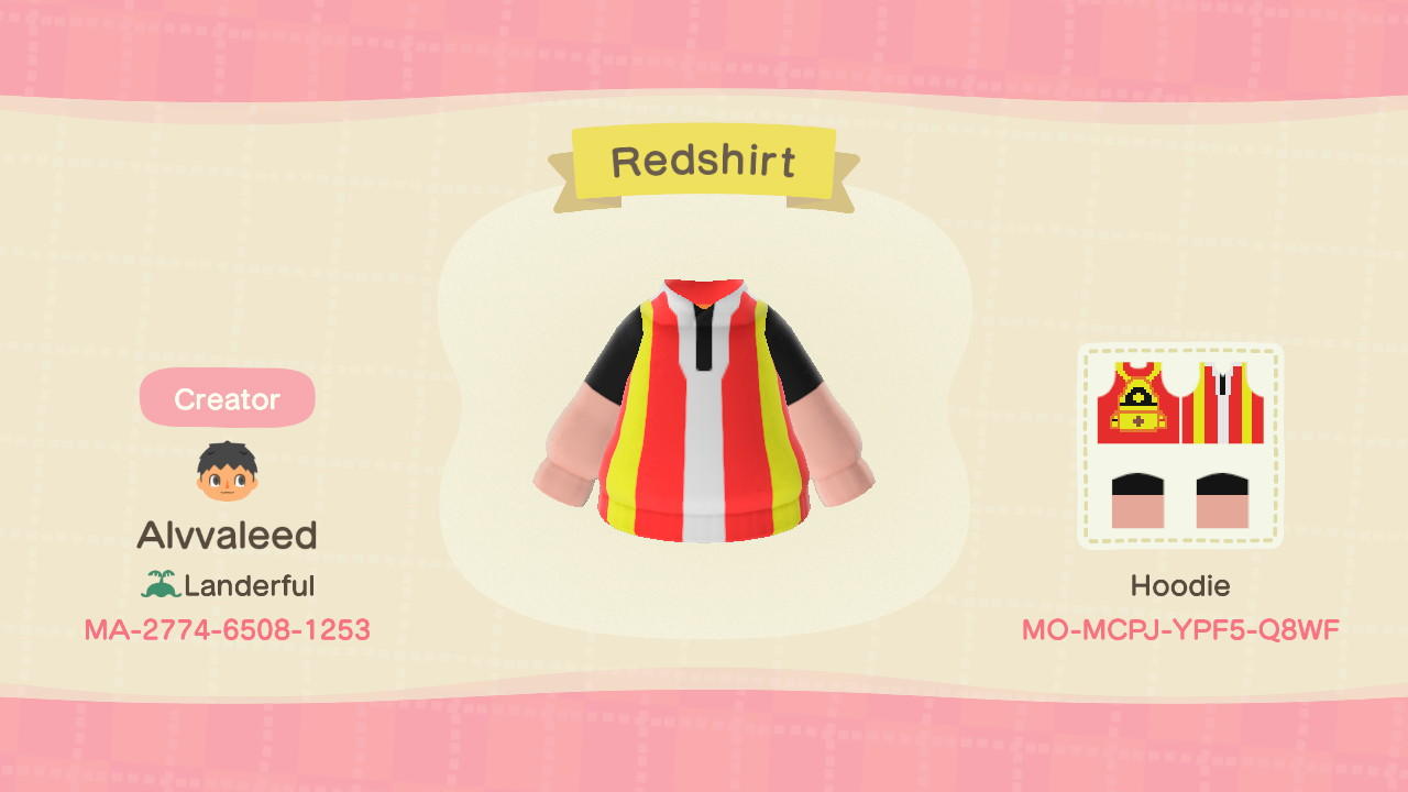 Animal Crossing Design Code: MO-MCPJ-YPF5-Q8WF RedShirt