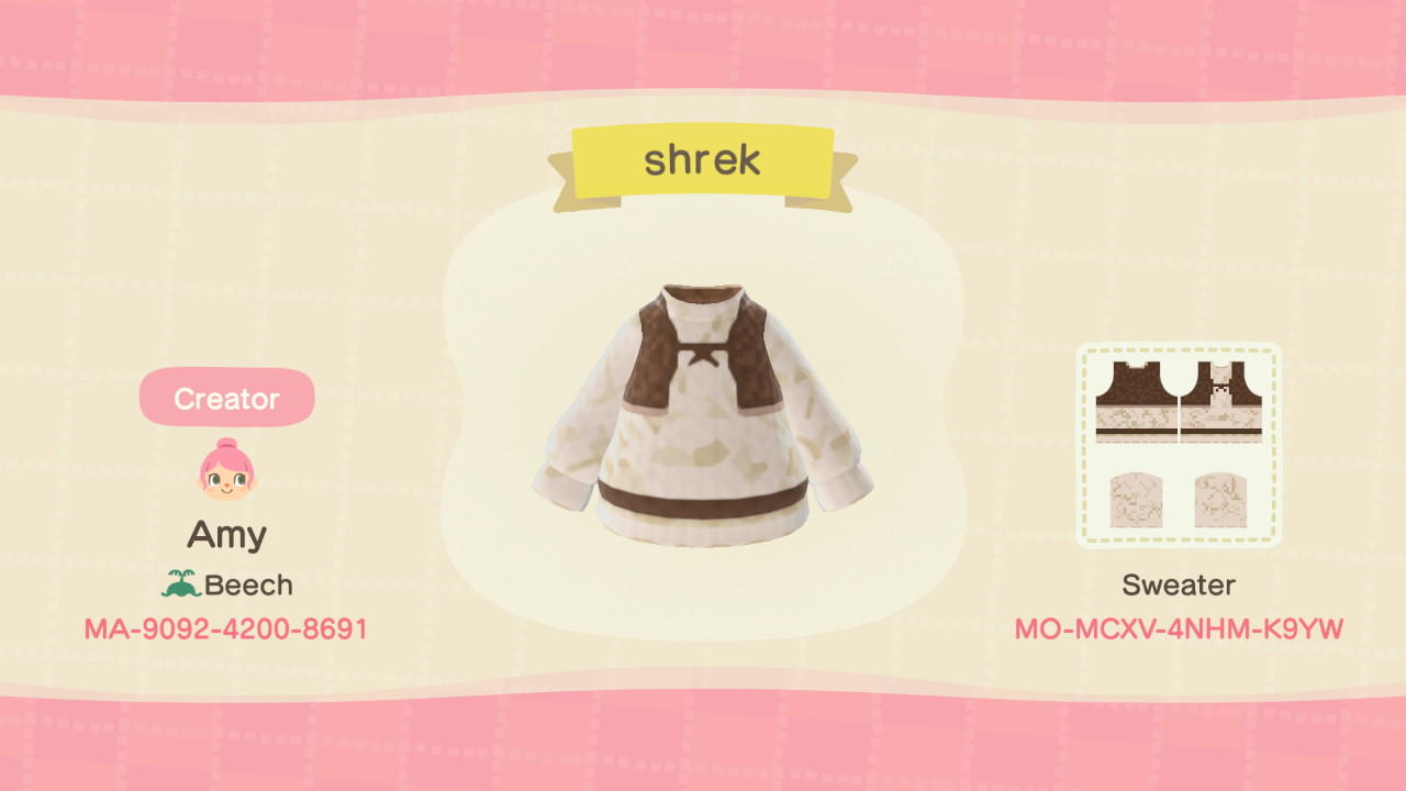 Animal Crossing Design Code: MO-MCXV-4NHM-K9YW Shrek
