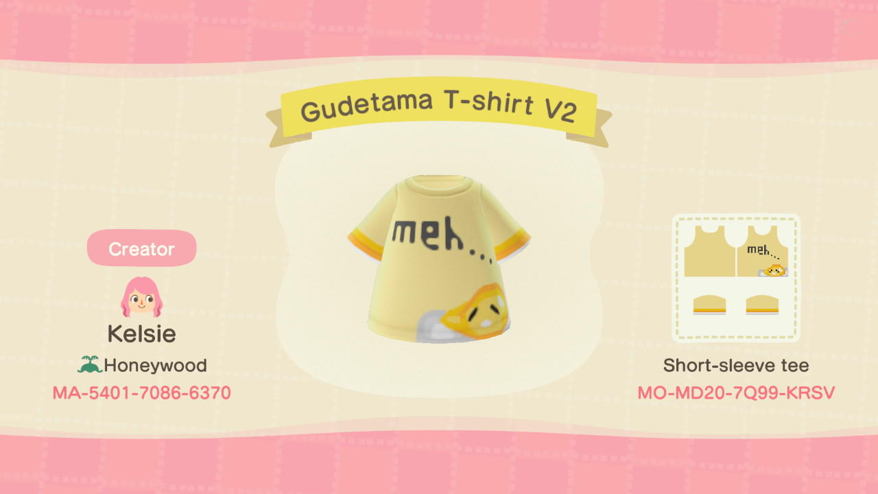 Animal Crossing Design Code: MO-MD20-7Q99-KRSV Gudetama T-Shirt V2