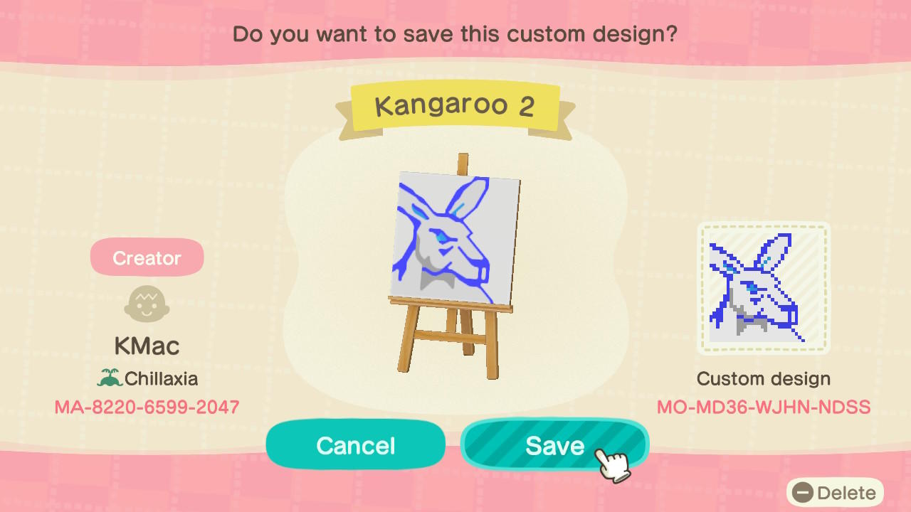Animal Crossing Design Code: MO-MD36-WJHN-NDSS NMFC Kangaroo 2