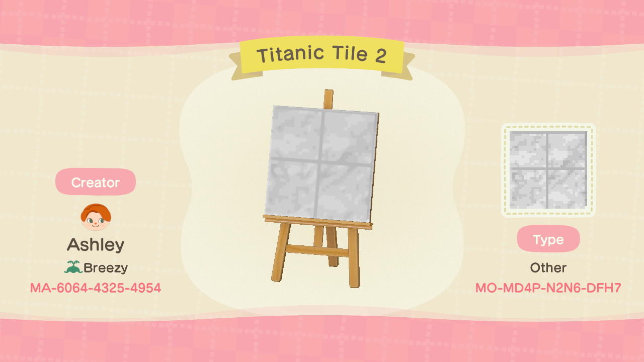Animal Crossing Design Code: MO-MD4P-N2N6-DFH7 Titanic Tile 2