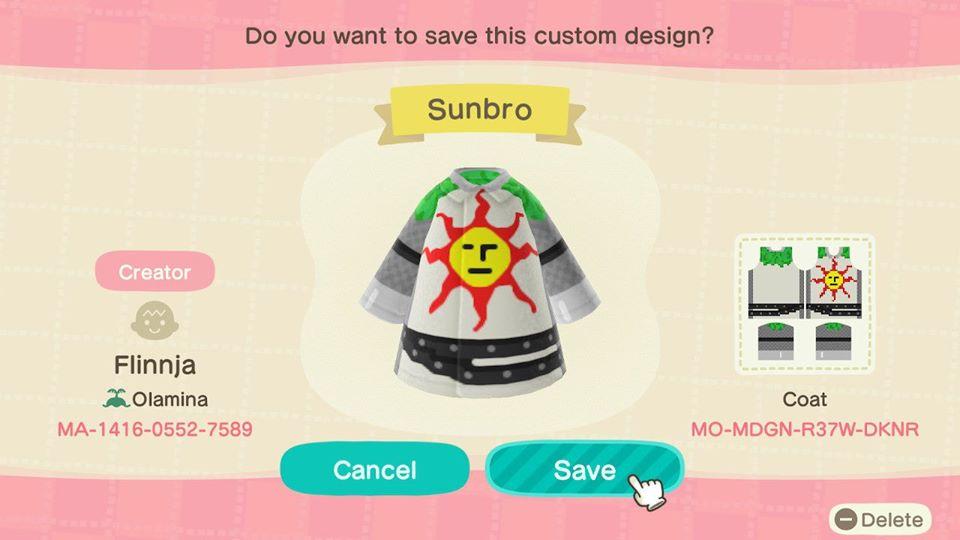 Animal Crossing Design Code: MO-MDGN-R37W-DKNR Sunbro