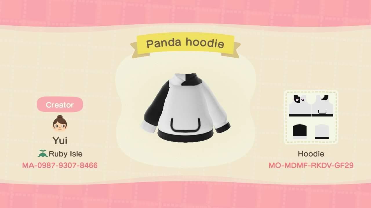 Animal Crossing Design Code: MO-MDMF-RKDV-GF29 Panda Hoodie
