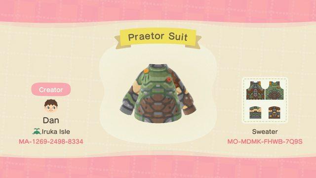 Animal Crossing Design Code: MO-MDMK-FHWB-7Q9S Praetor Suit