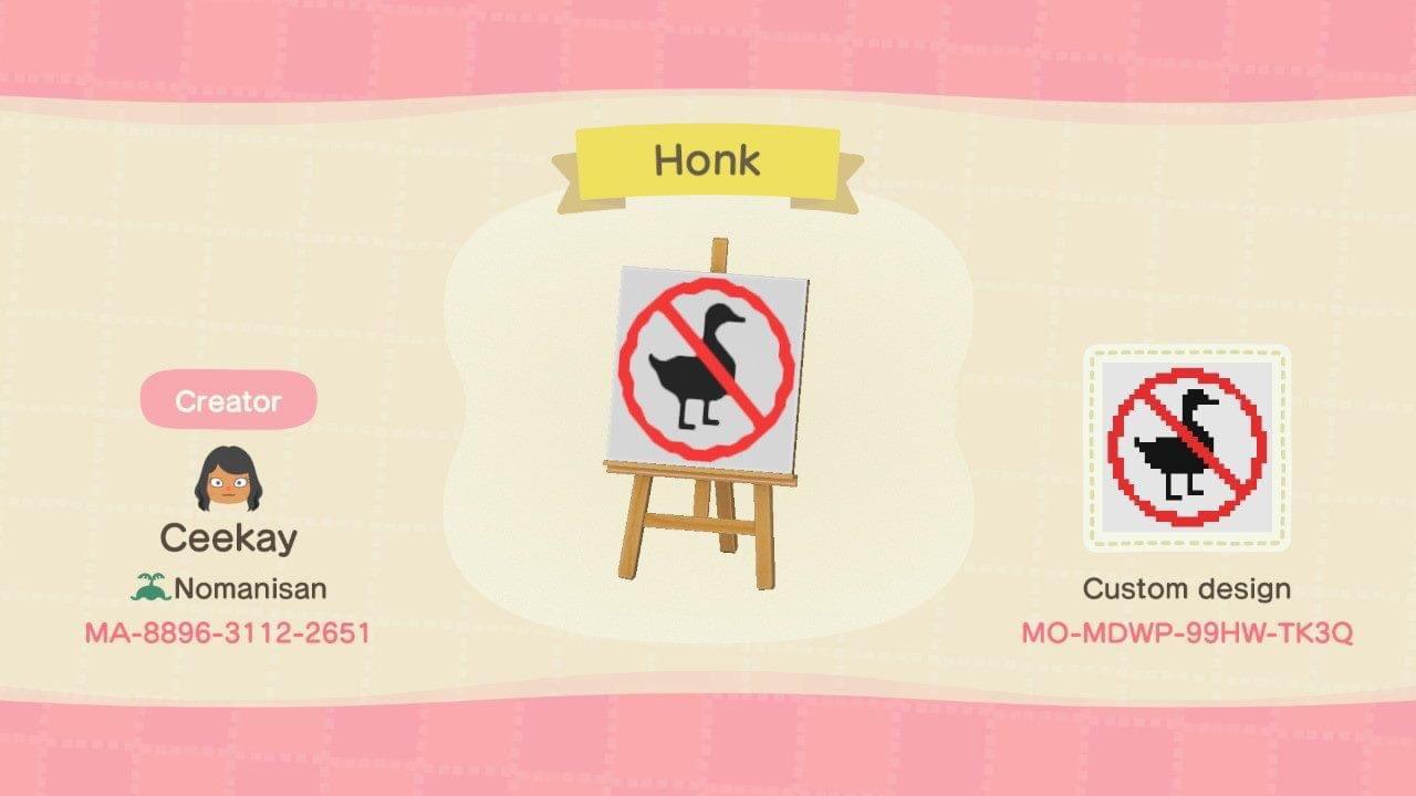 Animal Crossing Design Code: MO-MDWP-99HW-TK3Q Honk