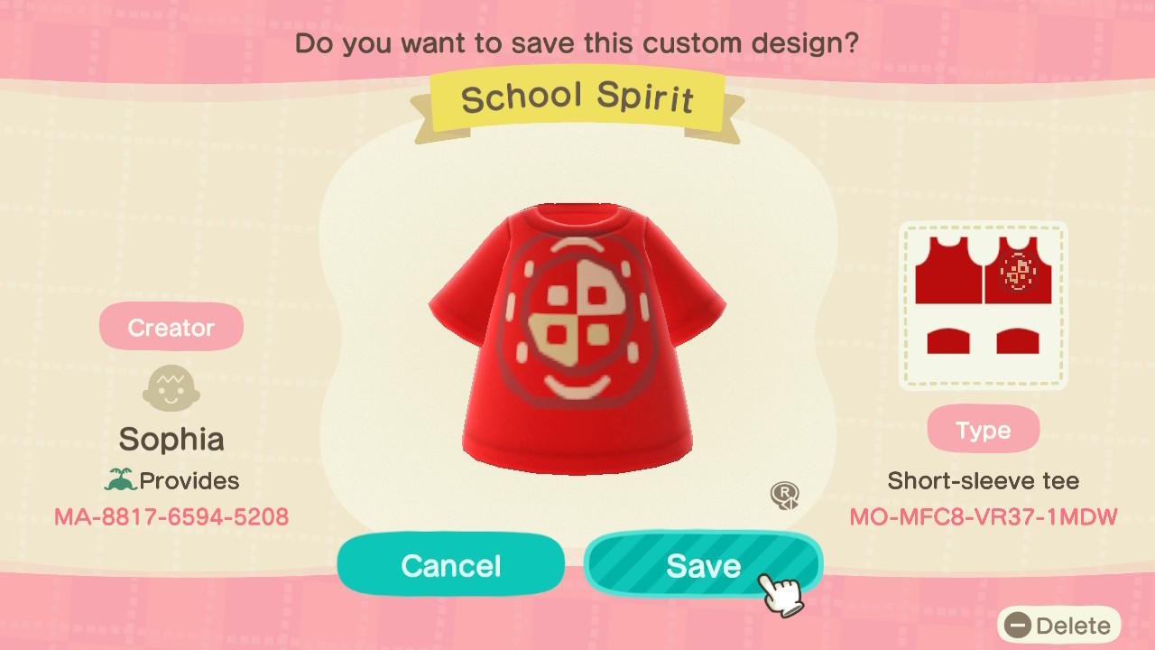 Animal Crossing Design Code: MO-MFC8-VR37-1MDW School Spirit