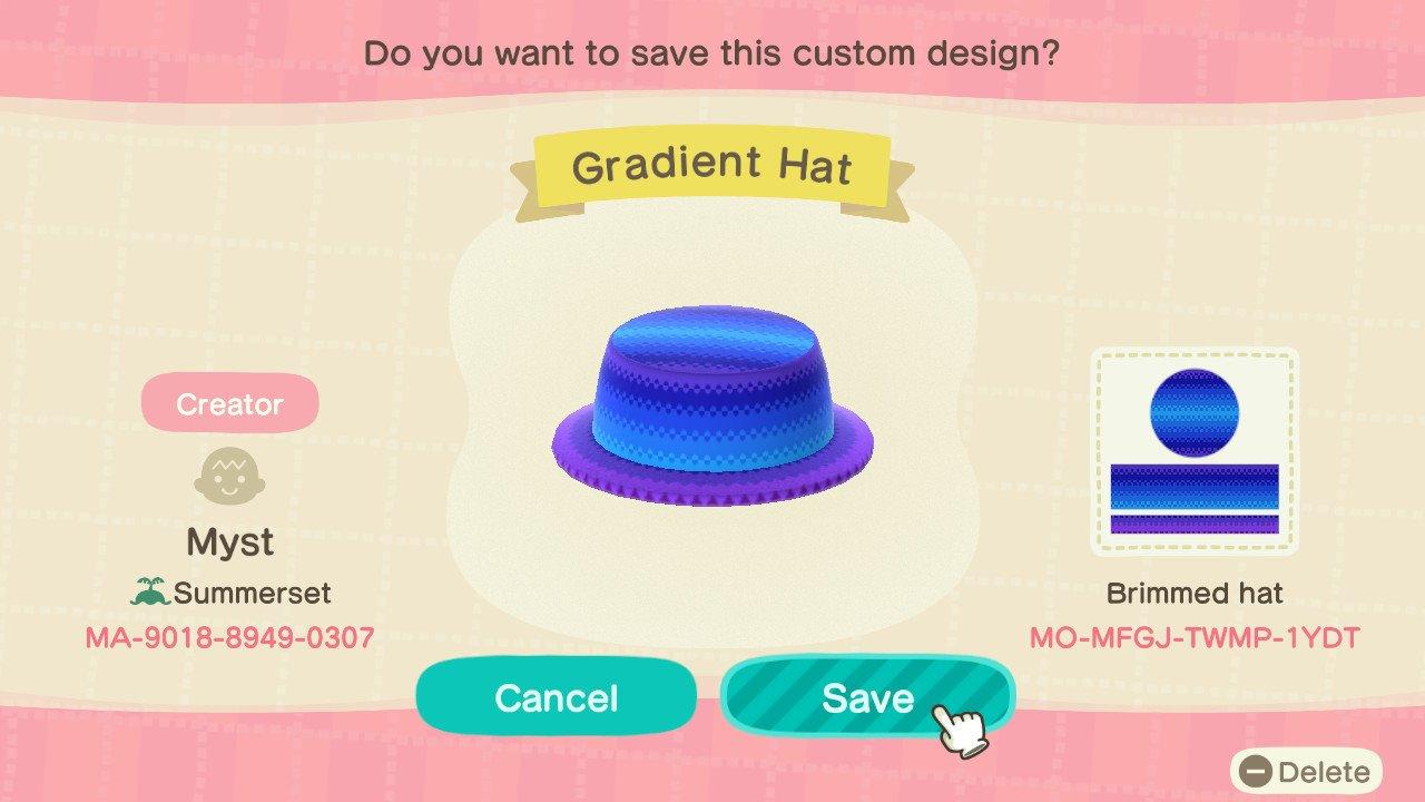 Animal Crossing Design Code: MO-MFGJ-TWMP-1YDT Gradient Hat