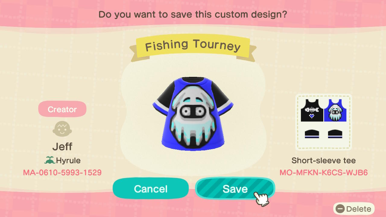Animal Crossing Design Code: MO-MFKN-K6CS-WJB6 Fishing Tourney
