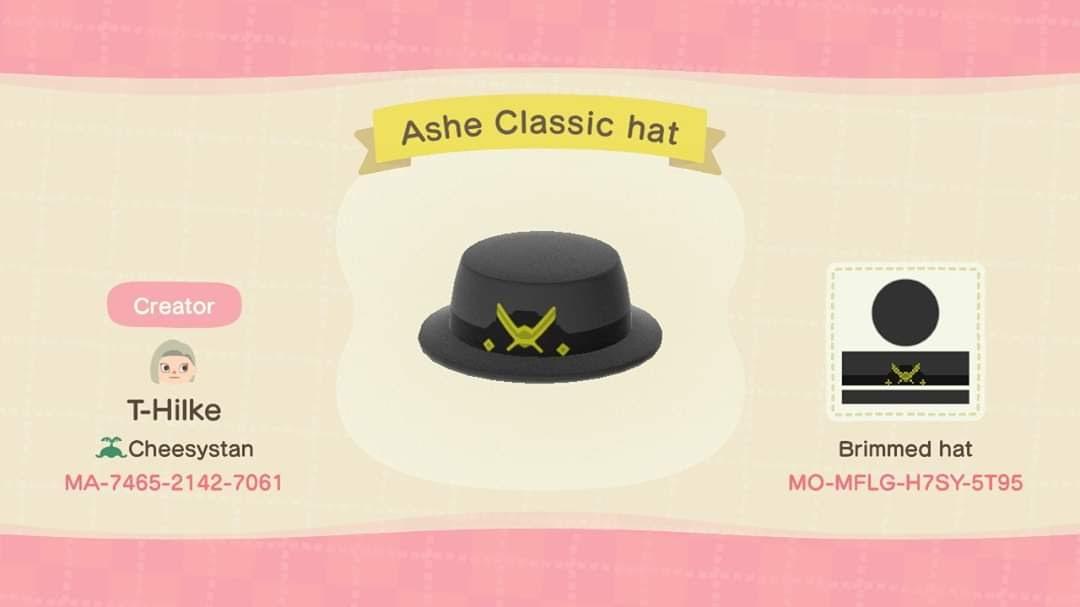 Animal Crossing Design Code: MO-MFLG-H7SY-5T95 Ashe Classic hat