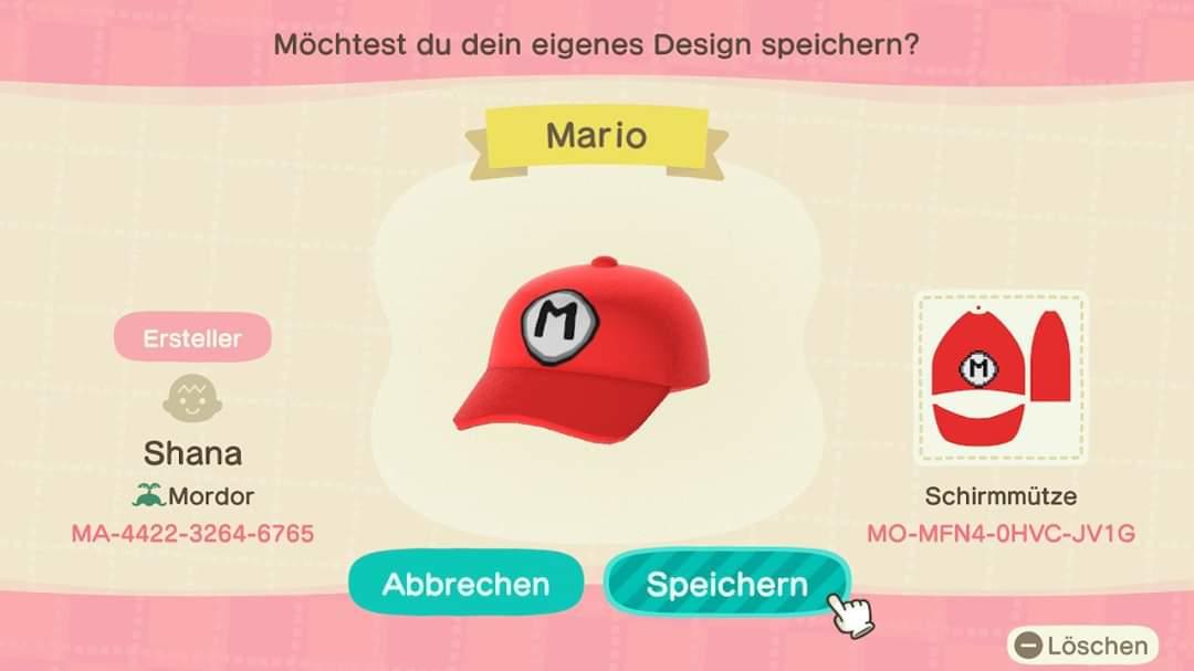 Animal Crossing Design Code: MO-MFN4-0HVC-JV1G Mario
