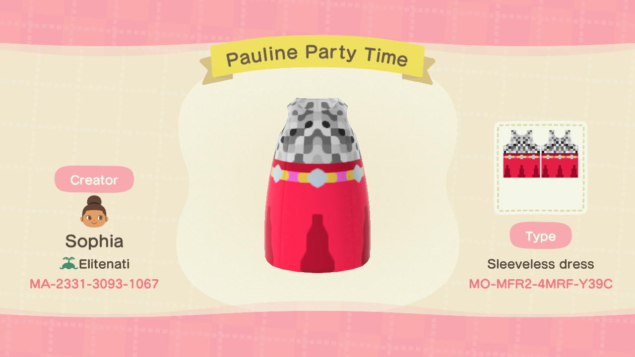 Animal Crossing Design Code: MO-MFR2-4MRF-Y39C Pauline Party Time