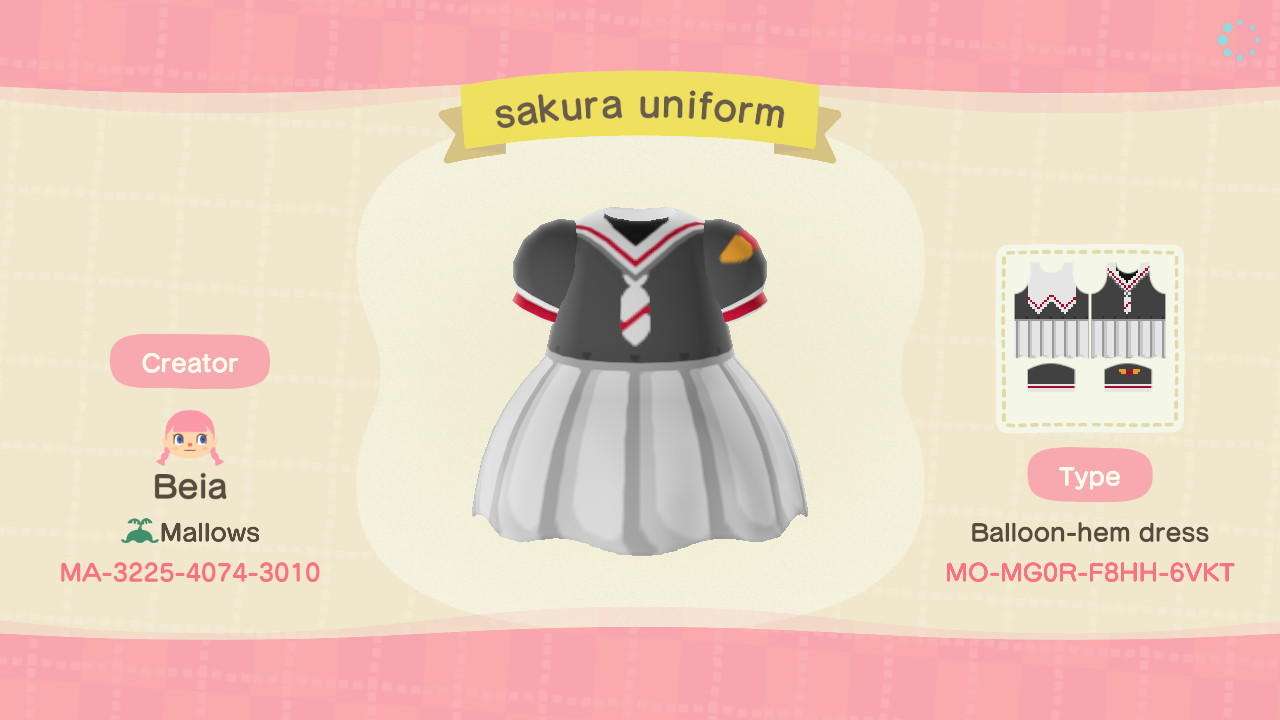 Animal Crossing Design Code: MO-MG0R-F8HH-6VKT Sakura Uniform