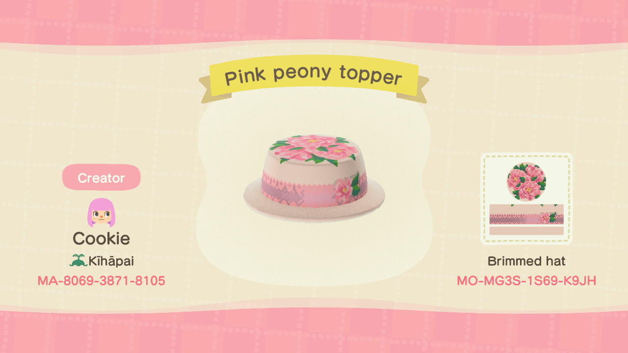 Animal Crossing Design Code: MO-MG3S-1S69-K9JH Pink Peony Topper