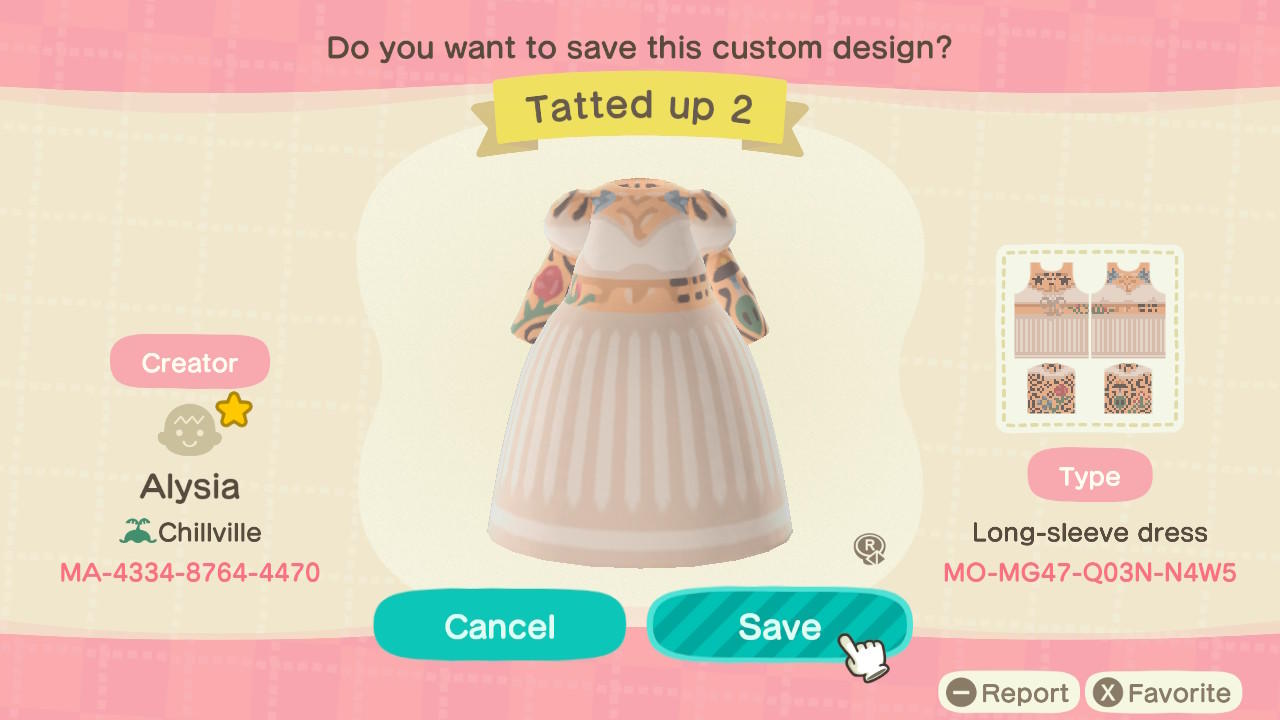 Animal Crossing Design Code: MO-MG47-Q03N-N4W5 Tatted Up 2