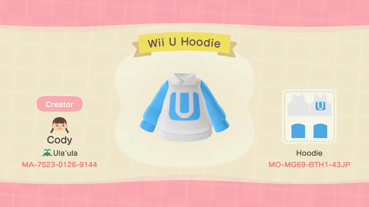 Animal Crossing Design Code: MO-MG69-BTH1-43JP Wii U Hoodie