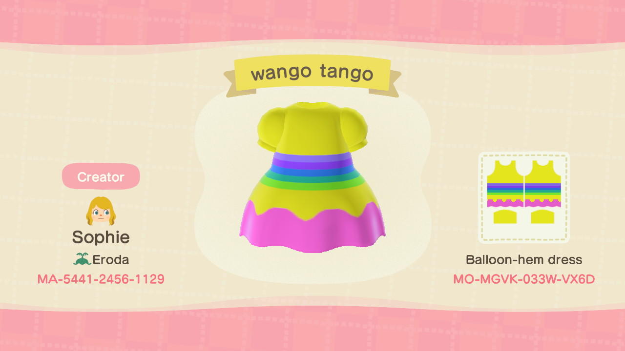 Animal Crossing Design Code: MO-MGVK-033W-VX6D Wango Tango