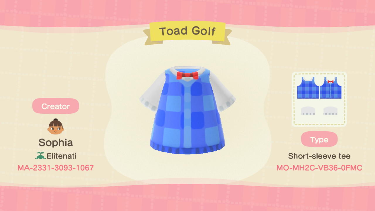 Animal Crossing Design Code: MO-MH2C-VB36-0FMC Toad Golf