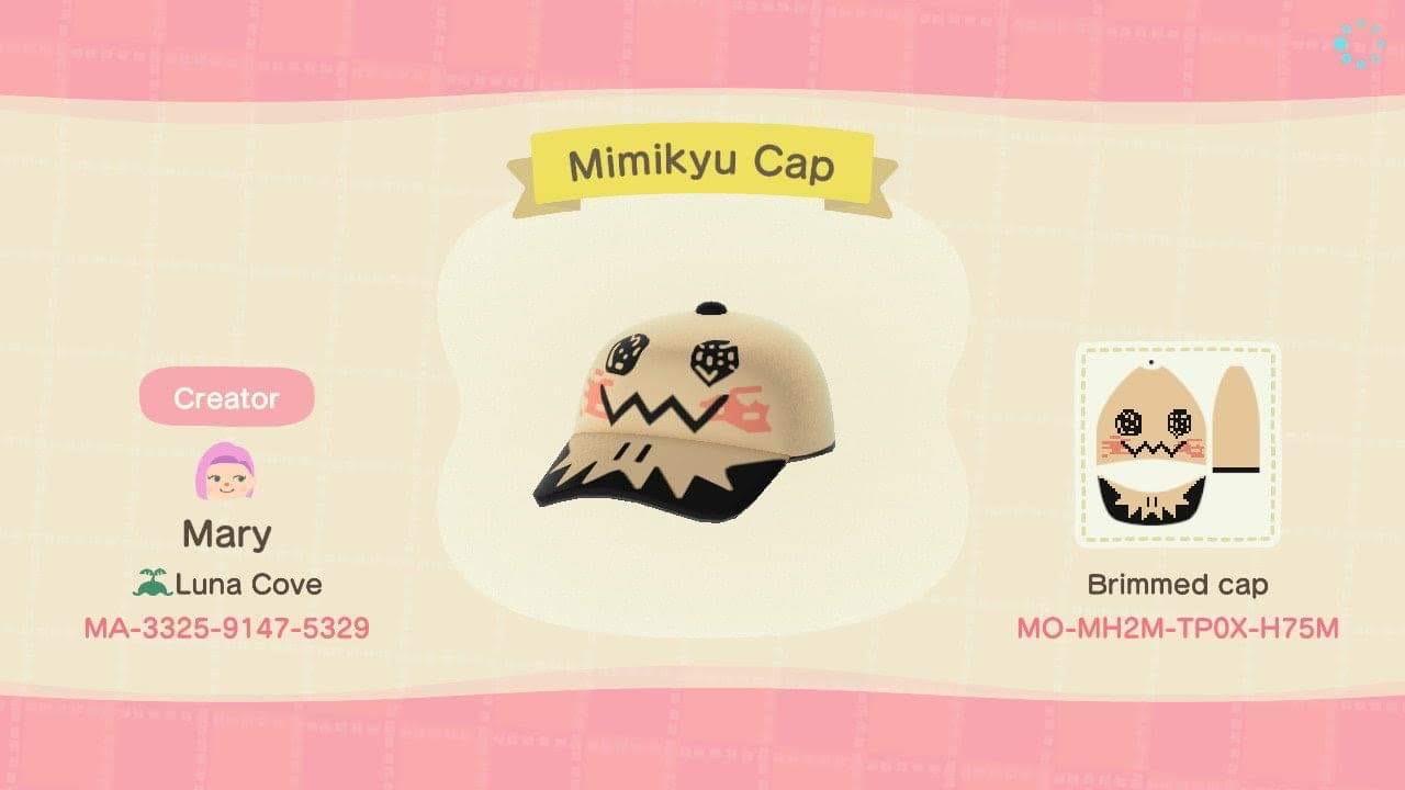 Animal Crossing Design Code: MO-MH2M-TP0X-H75M Mimikyu Cap
