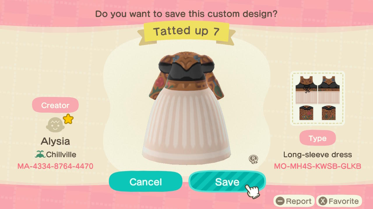 Animal Crossing Design Code: MO-MH4S-KSWB-GLKB Tatted Up 7