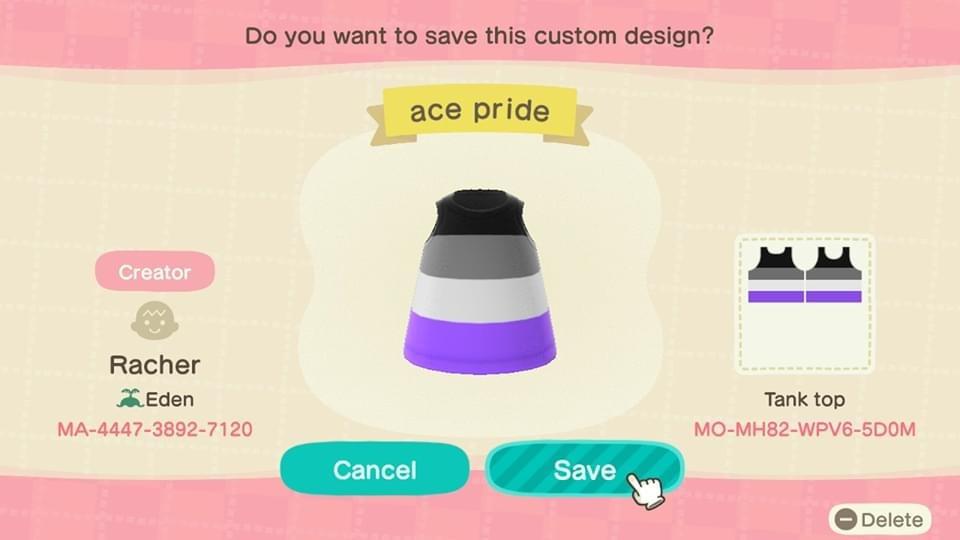 Animal Crossing Design Code: MO-MH82-WPV6-5D0M Ace pride