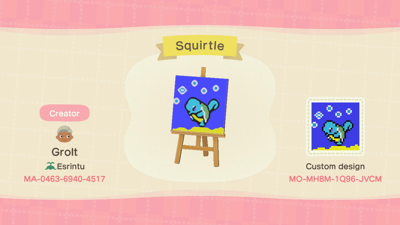 Animal Crossing Design Code: MO-MH8M-1Q96-JVCM Squirtle