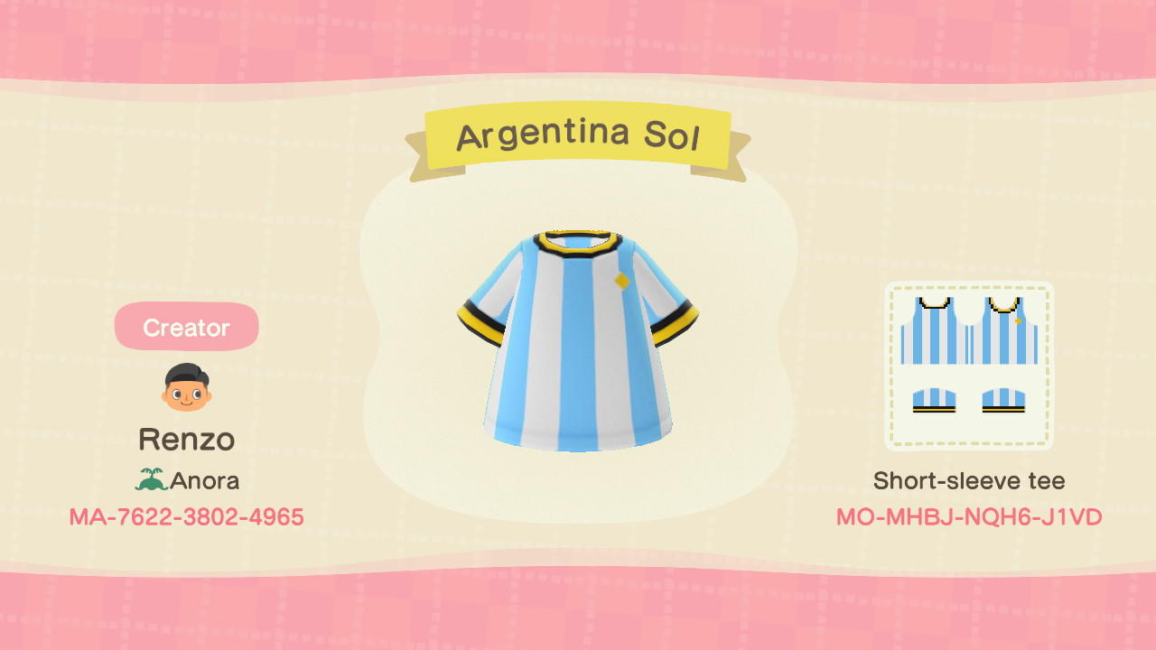 Animal Crossing Design Code: MO-MHBJ-NQH6-J1VD Argentina Sol