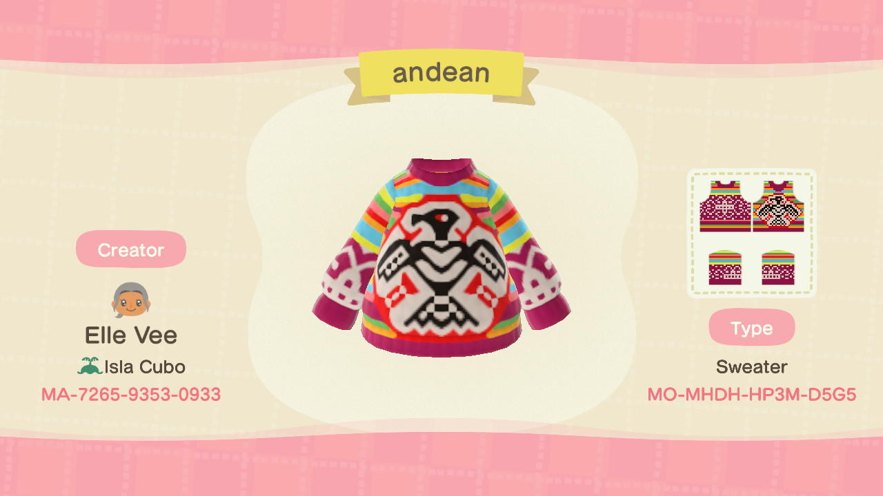 Animal Crossing Design Code: MO-MHDH-HP3M-D5G5 andean