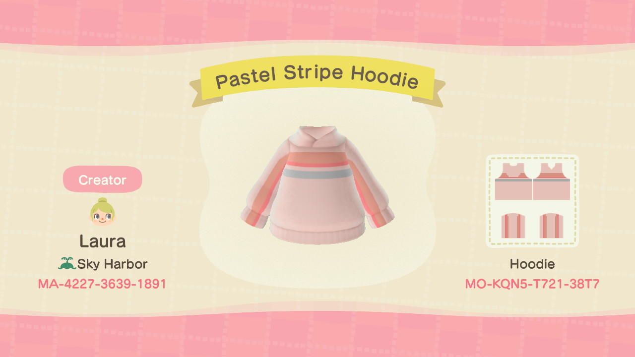 Animal Crossing Design Code: MO-MJ4Y-TMNY-MHWL Pastel Stripe Hoodie