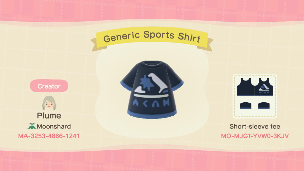 Animal Crossing Design Code: MO-MJGT-YVW0-3KJV Generic Sports Shirt