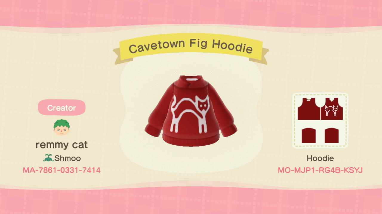 Animal Crossing Design Code: MO-MJP1-RG4B-KSYJ Cavetown Fig Hoodie