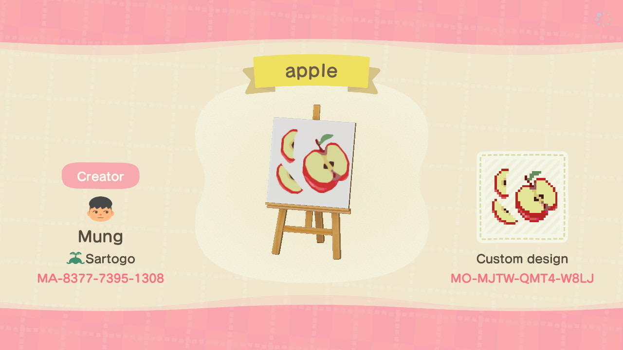 Animal Crossing Design Code: MO-MJTW-QMT4-W8LJ Apple