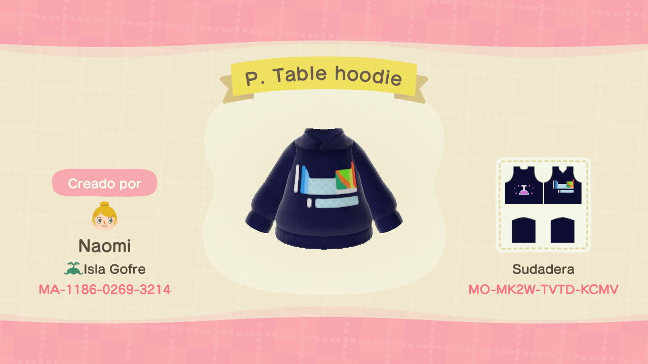 Animal Crossing Design Code: MO-MK2W-TVTD-KCMV P. Table hoodie
