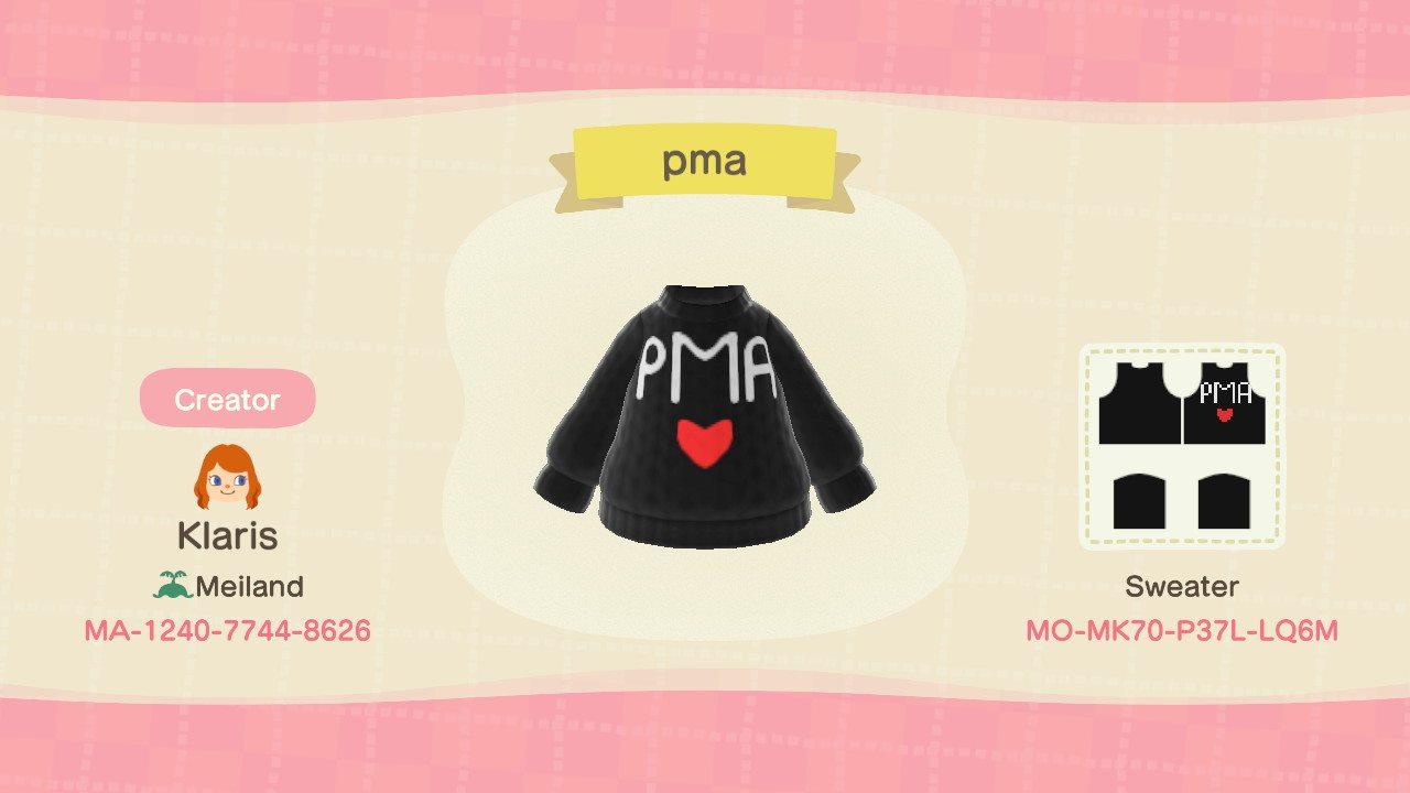 Animal Crossing Design Code: MO-MK70-P37L-LQ6M PMA Sweatshirt