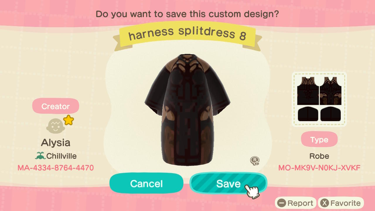 Animal Crossing Design Code: MO-MK9V-N0KJ-XVKF Harness SplitDress 8