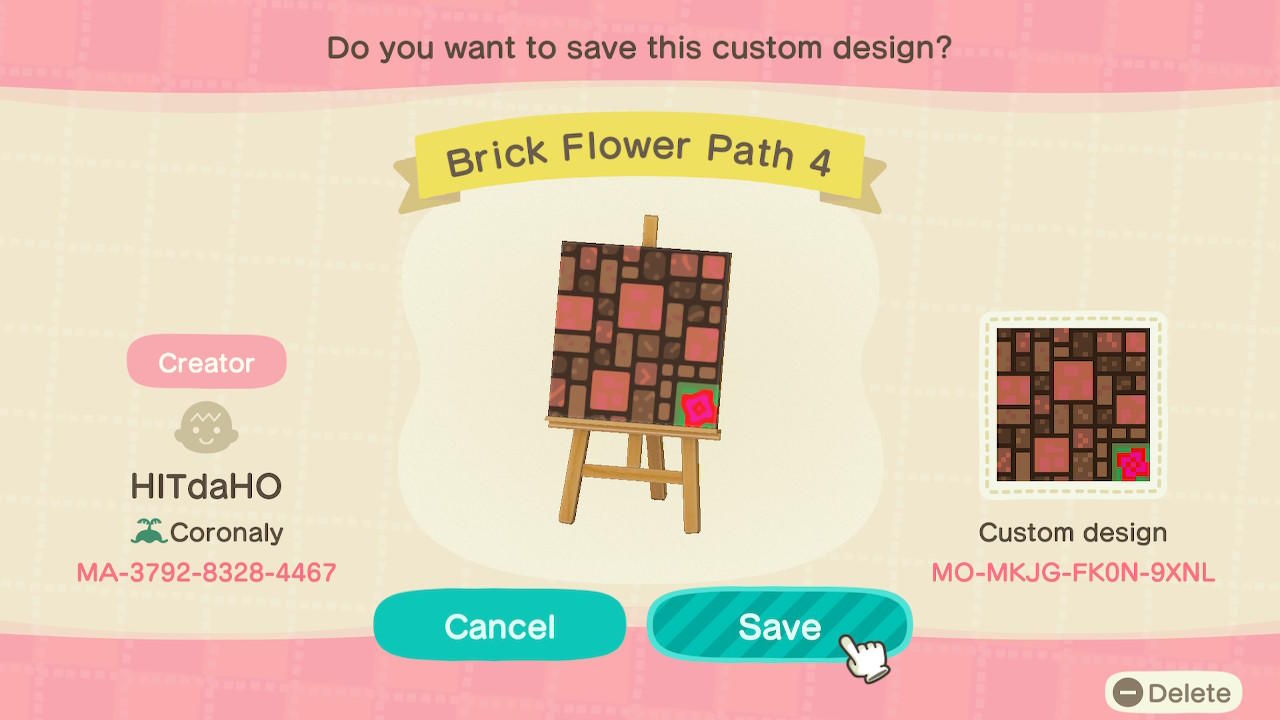 Animal Crossing Design Code: MO-MKJG-FK0N-9XNL Brick Flower Path 4
