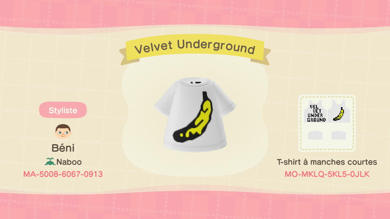 Animal Crossing Design Code: MO-MKLQ-5KL5-0JLK Velvet Underground