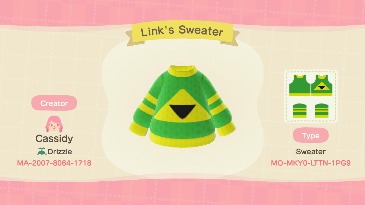 Animal Crossing Design Code: MO-MKY0-LTTN-1PGN Link's Sweater
