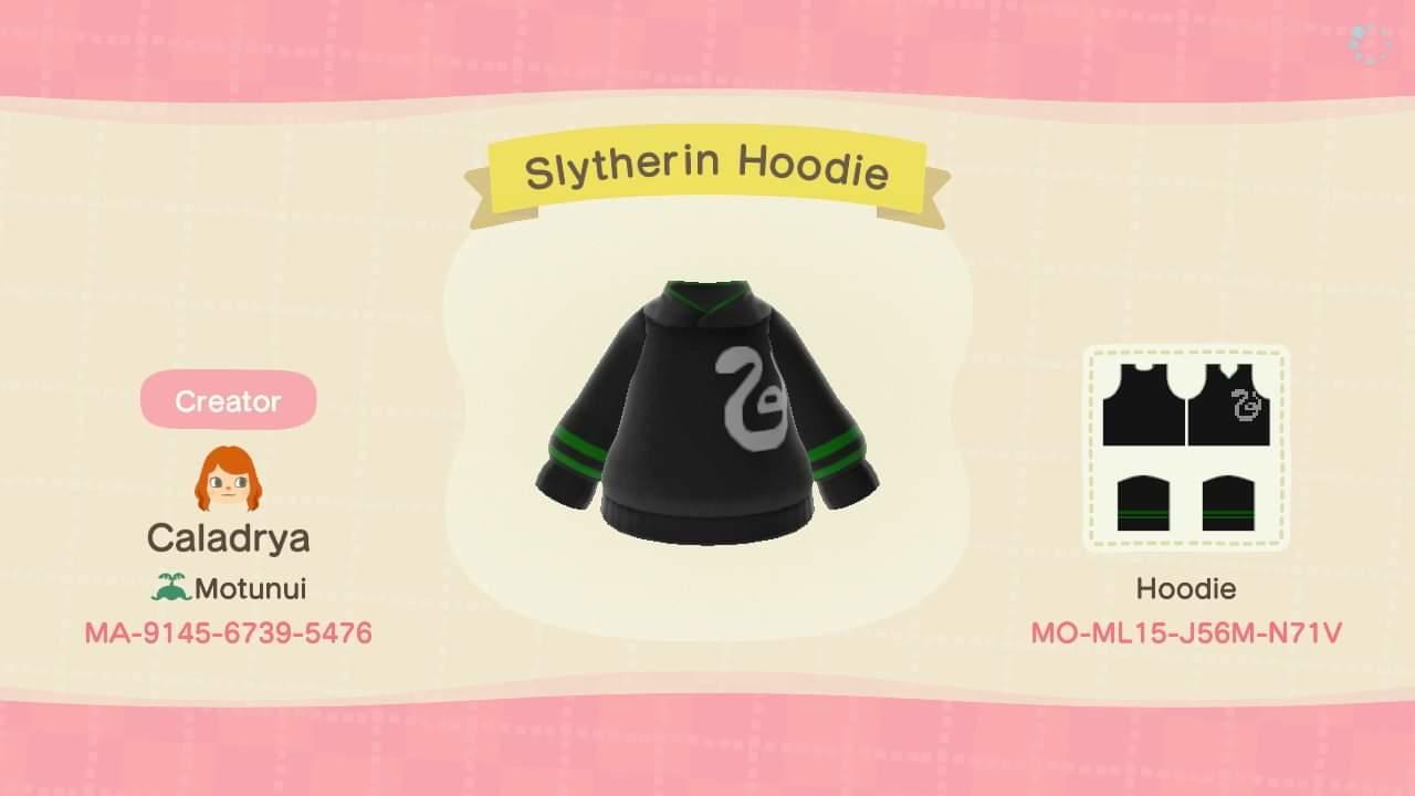 Animal Crossing Design Code: MO-ML15-J56M-N71V Slytherin Hoodie
