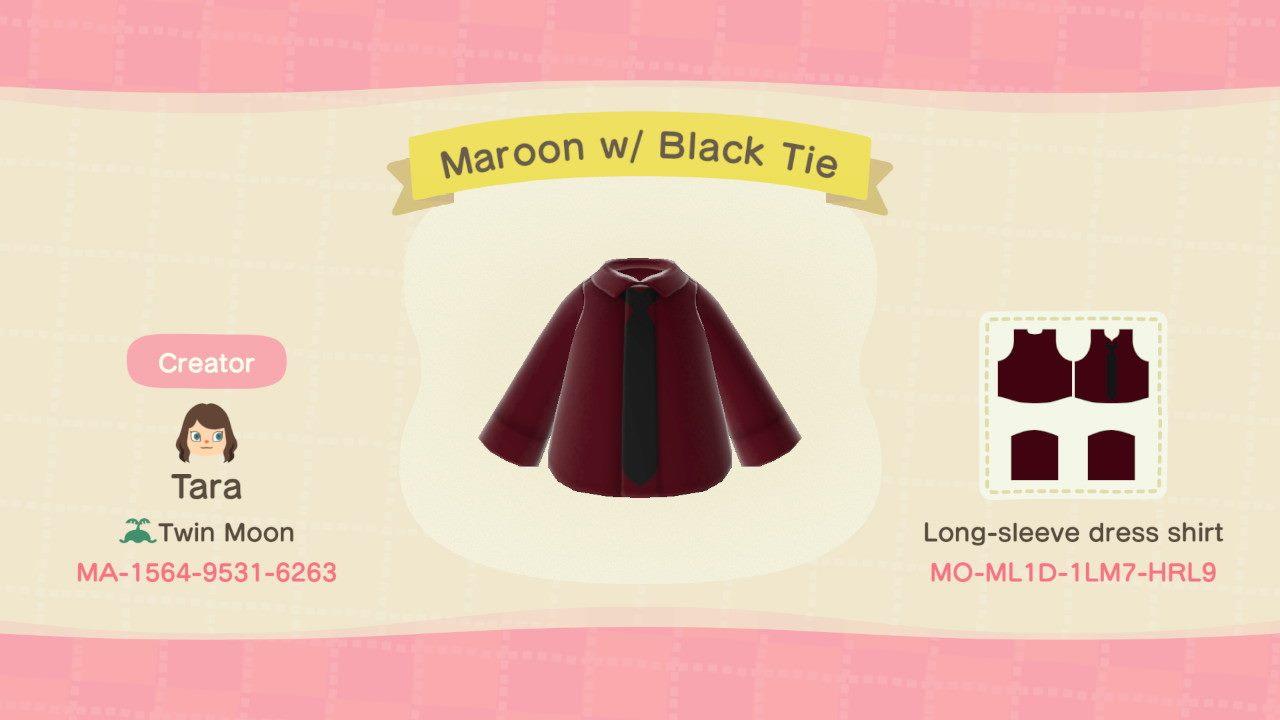 Animal Crossing Design Code: MO-ML1D-1LM7-HRL9 Maroon w/ Black Tie