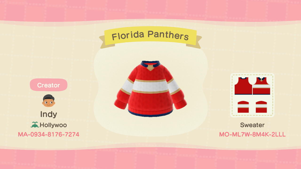 Animal Crossing Design Code: MO-ML7W-8M4K-2LLL Florida Panthers